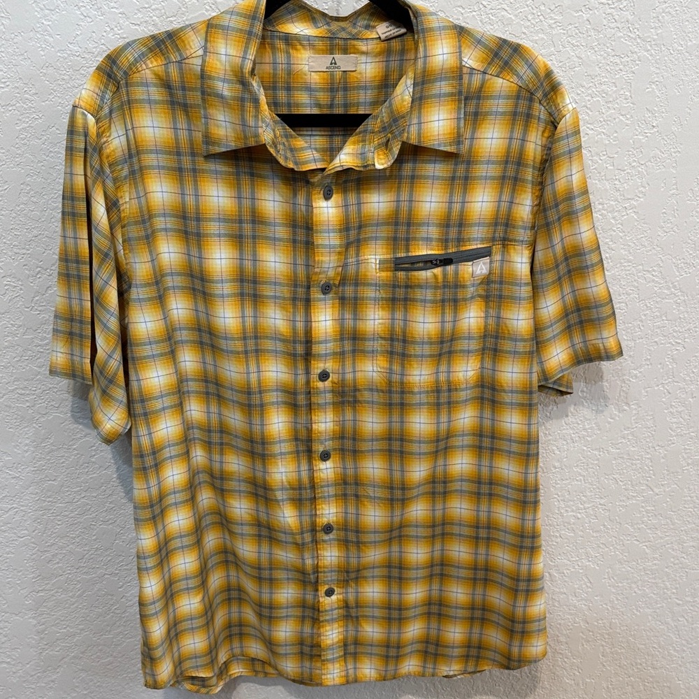 Ascend Yellow and Gray Plaid Men's Shirt, Size Large